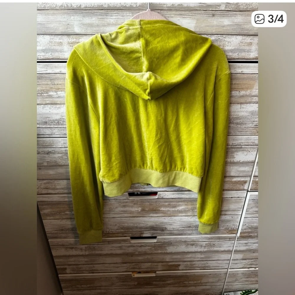 💚 NWT Wild Fable Lime Green Velour Cropped Zip Hoodie Y2K Size Small - Picture 3 of 7